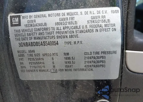 2010 Chevrolet Hhr Lt z USA, uszkodzony, nr VIN 3GNBABDB5AS540054